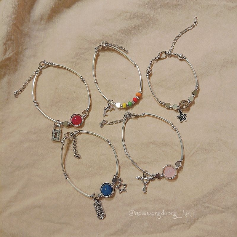 SET NGUYÊN KIỆU DIY tự làm vòng tay vòng chân handmade đá bọt tuyết, mã não, omber vân kiểu dáng đơn giản nữ tính