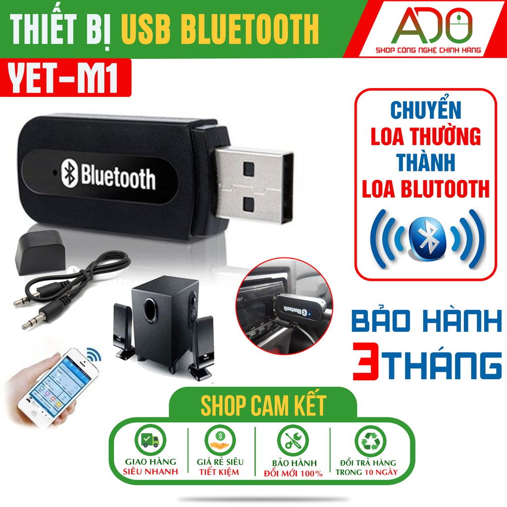 [Trong 1 nốt nhạc] Biến loa thường thành loa Bluetooth -  USB Bluetooth YET-M1 - Cho loa thường và ô tô - Jack 3.5'mm