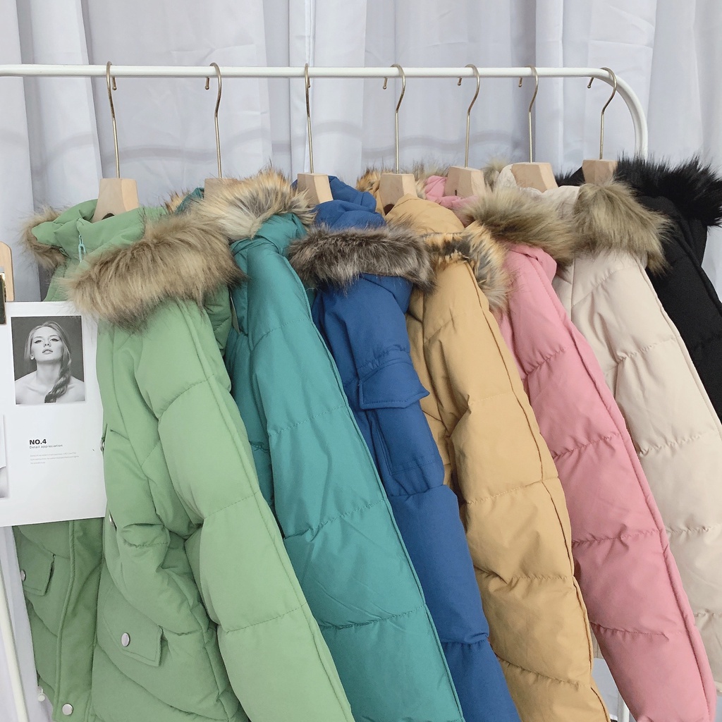 [ảnh thật-sẵn] Áo phao mũ lông nâu túi hộp cúc bấm | BigBuy360 - bigbuy360.vn