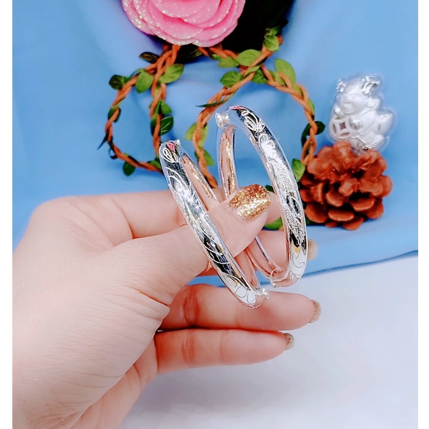 Vòng tay bạc khắc hoa văn ánh kim sang trọng_ bạc chuẩn