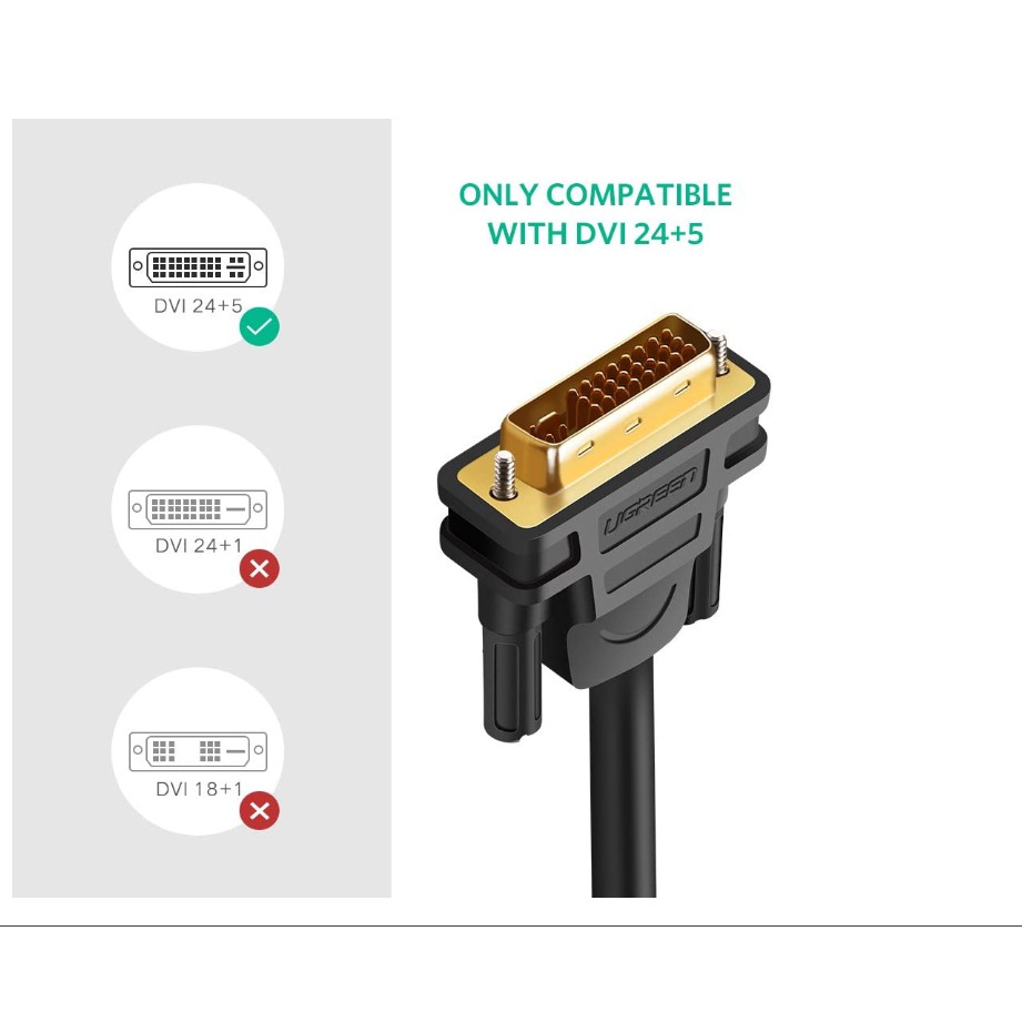Cáp chuyển DVI-I (24+5) đầu đực sang cổng VGA đực dài từ 1-5m UGREEN DV102
