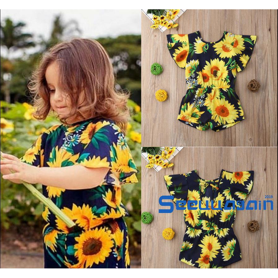 ◕ω◕Sun Flower Toddler Kid Baby Girls Overall Romper Jumpsuit Sunsuit Outfits Summer