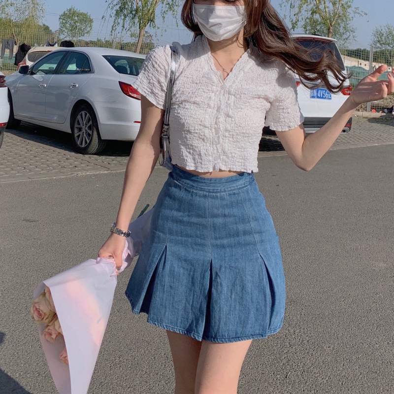 Áo Kiểu Ngắn Cổ Chữ V Thời Trang Mùa Hè Gợi Cảm Dễ Phối Đồ