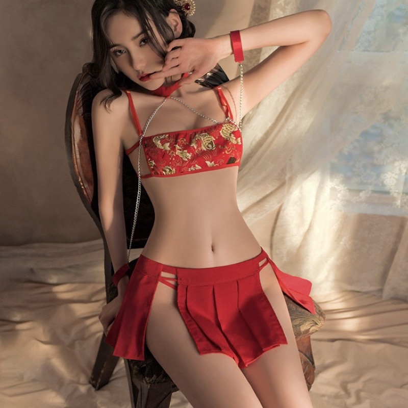 FM7987 - Set Đồ Nội Y thêu Hoa Kèm Váy Trung Hoa Nhiều Phụ Kiện Gợi Cảm Sexy