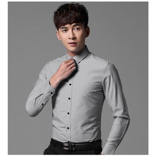 Áo sơ mi nam dài tay cotton lụa xám ghi