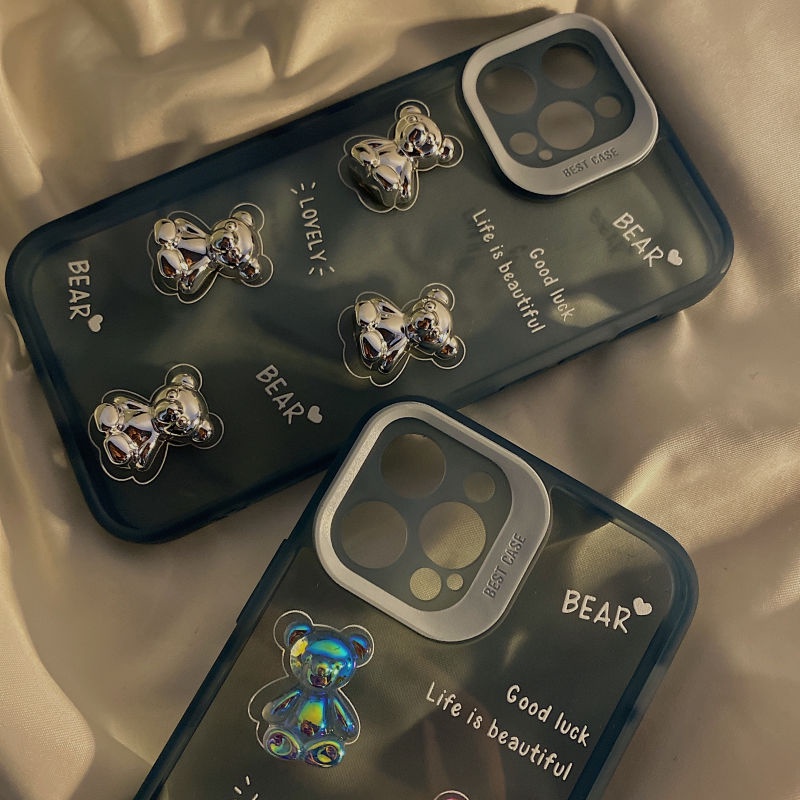Ốp điện thoại silicon mềm trong suốt họa tiết gấu nhỏ 3D thích hợp cho IPhone 12 13 11 Pro Max X Xs Max Xr 78 Plus
