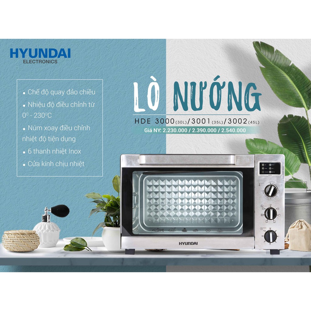 [Mã ELHADEV giảm 4% đơn 300K] Lò nướng Hyundai HDE 3000S, Dung tích 30L, 35L, 45L. Bảo hành 12 tháng.