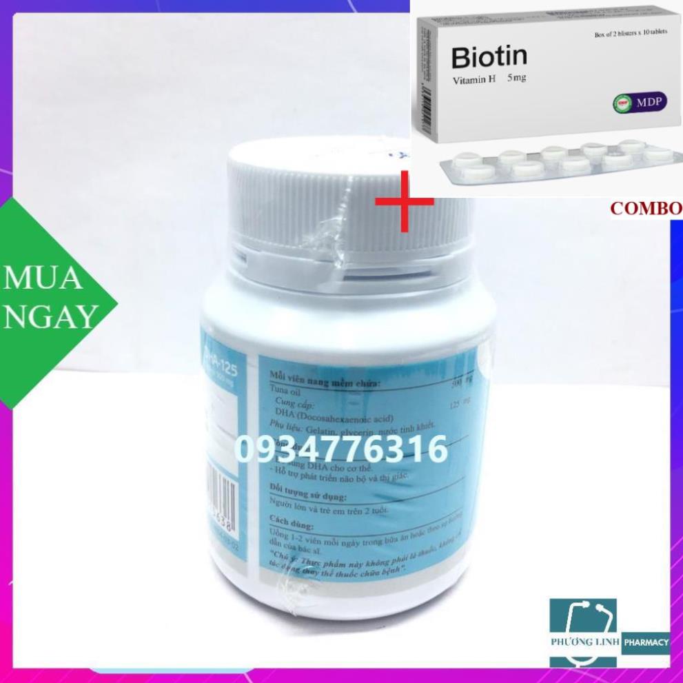 Combo Biotin 5mg+ TPBVSK Mega we care DHA-125 (Chai 30 viên)