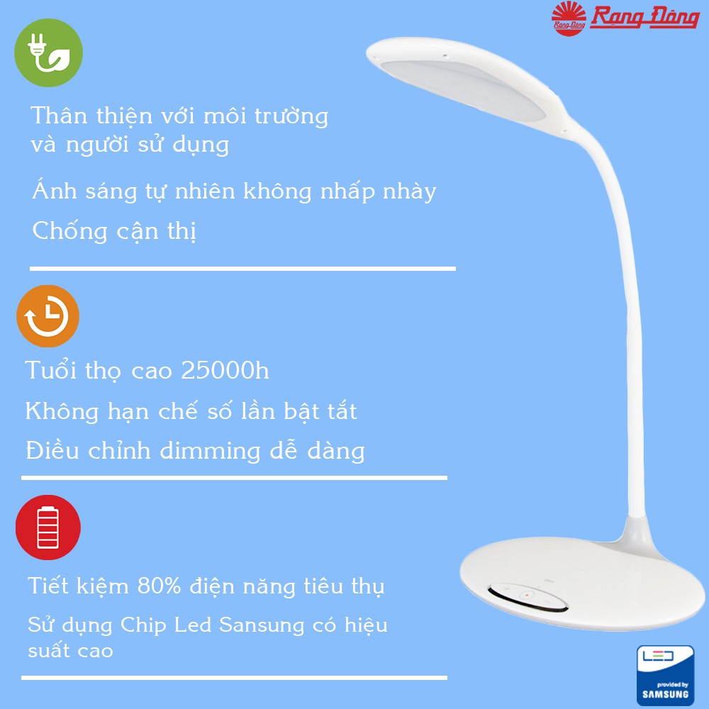 [Tặng BÚT độc quyền] Đèn học để bàn cảm ứng chống cận thị Chip LED samsung Led 6W Bảo hành 2 năm RD-RL-21