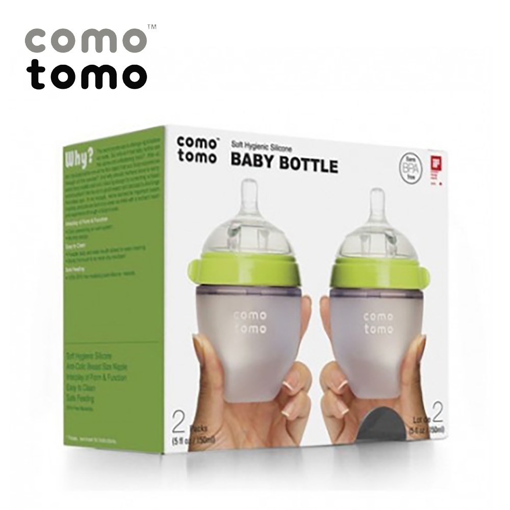 Bộ hai bình silicone Comotomo 150ml - Xanh