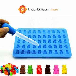Khuôn Silicon Đổ Socola/Thạch/Đá/Kẹochipchip/Pudding Gấu + Ống Bơm