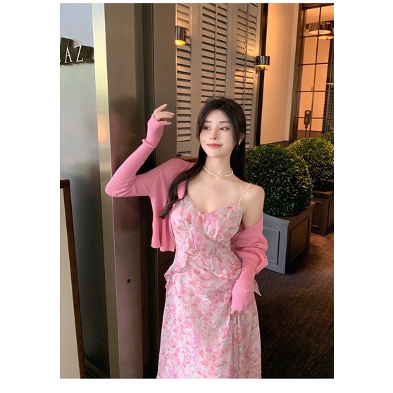 Đầm hai dây hoa hồng  khí chất pháp phong cách nhẹ nhàng quyến rũ thời trang nữ mùa hè hebe's MSP C47P