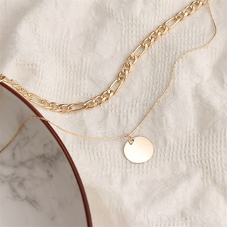 Vòng cổ choker thiết kế dây dạng xích mặt dây chuyền tròn phong cách Hàn Quốc