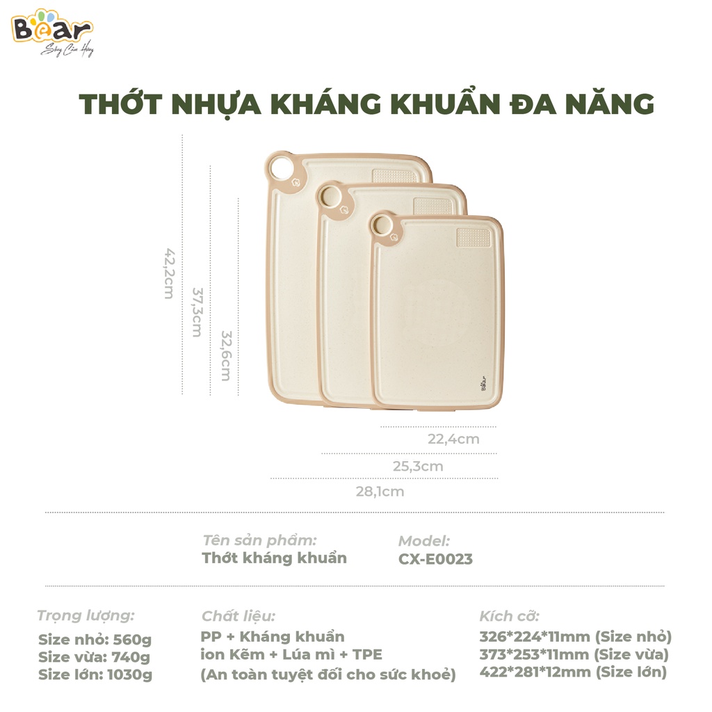 Thớt Bear cao cấp, kháng khuẩn, chất liệu an toàn CX-E0023