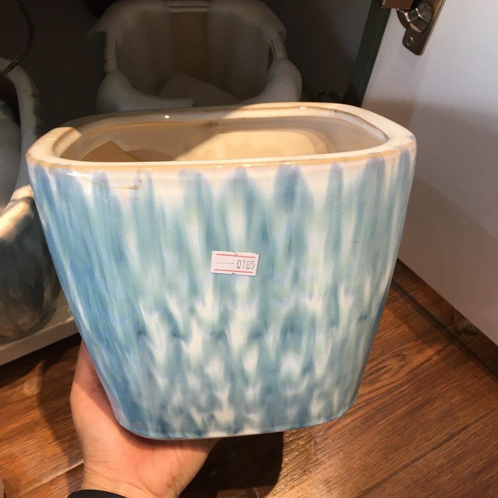 Chậu men xanh ngọc vuông trồng caaycos size - CHA0183/CHA0184/CHA0185