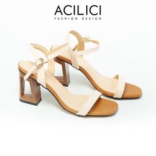 Giày sandal ACILICI cao gót, giày cao gót nữ hở mũi gót khoét siêu HÓT gót cao 7p fom chuẩn size màu đen và kem_TC044