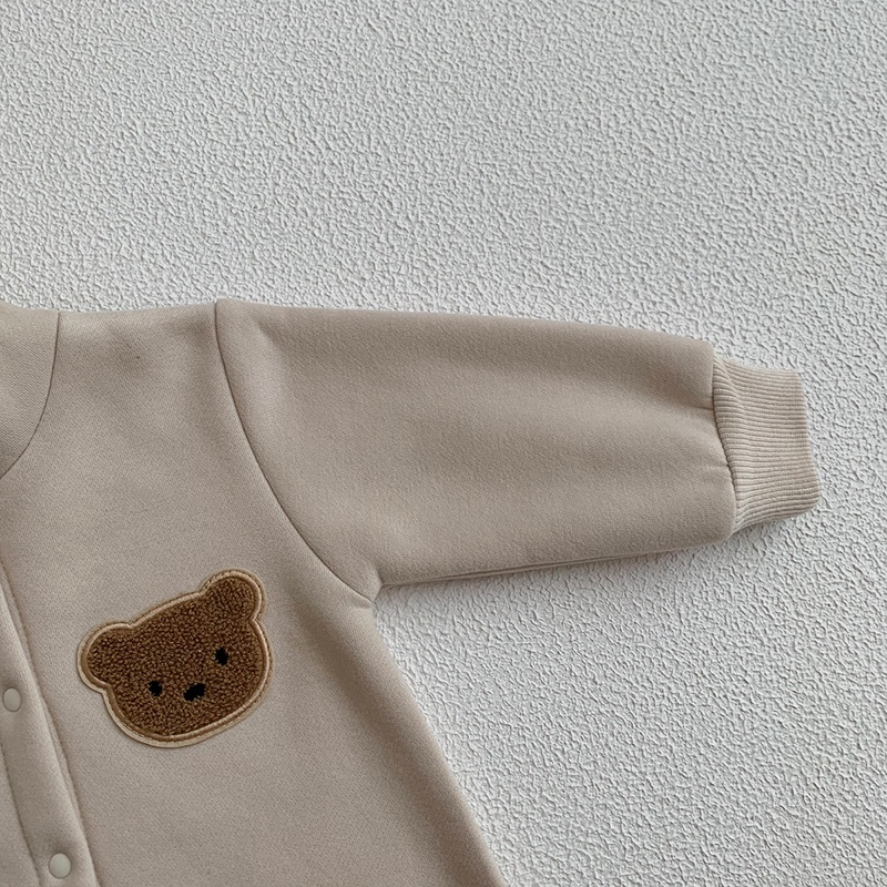 Bộ Đồ Ngủ Liền Thân Tay Dài Bằng Vải Cotton In Họa Tiết Gấu Dễ Thương Phong Cách Hàn Quốc Cho Bé