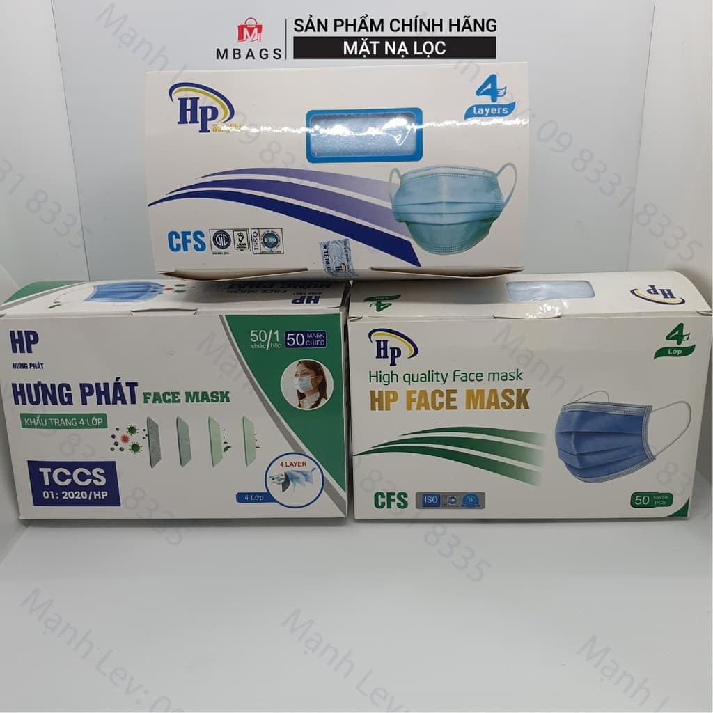 Hộp 50 chiếc Khẩu trang Y Tế 4 lớp kháng khuẩn, Hưng Phát, An Phát có logo