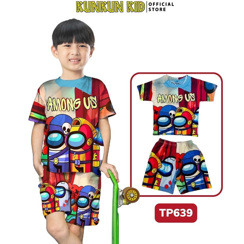 Quần áo bé trai Kunkun Kid TP639 chất thun lạnh co giãn 4 chiều in 3d hoạt hình among us