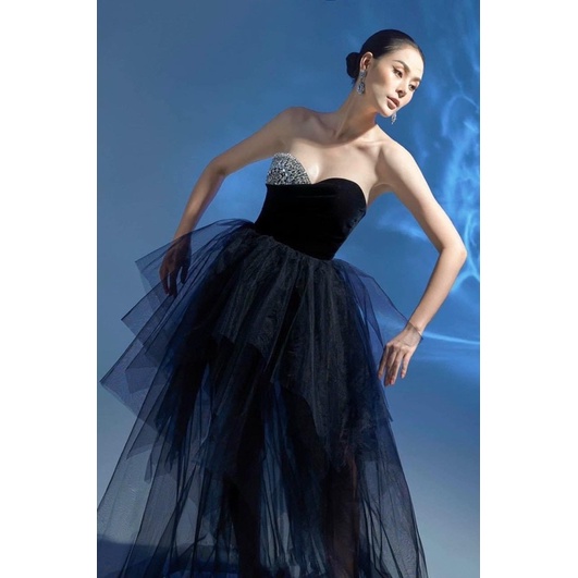 MS1283Y ĐẦM NHUNG LƯỚI NHÚNG 5 TẦNG  KẾT ĐÁ full size S/M/L/XL