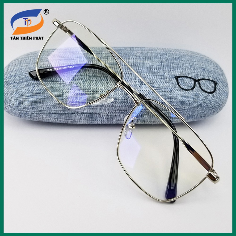 Gọng kính cận nam nữ kim loại màu bạc, bạc viền đen 3076. Tròng/Mắt kính giả cận 0 độ, phân cực chống tia UV