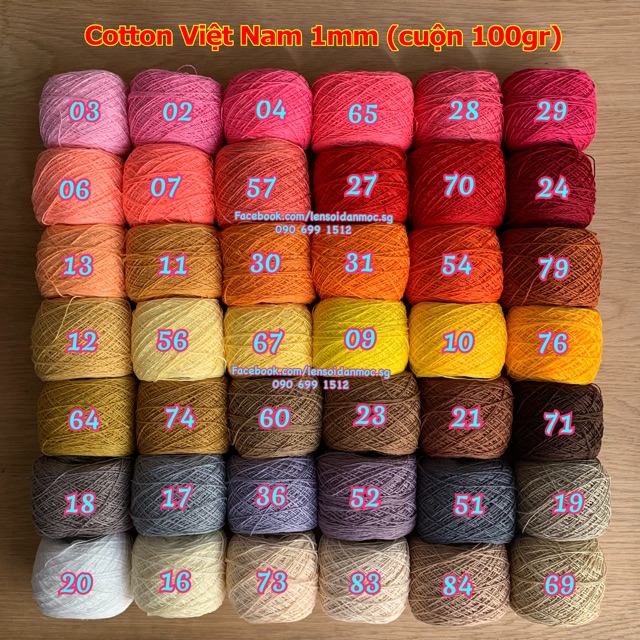 Sợi Cotton Việt Nam 1mm (Mã 01 ~ Mã 53) (cuộn 100gr)