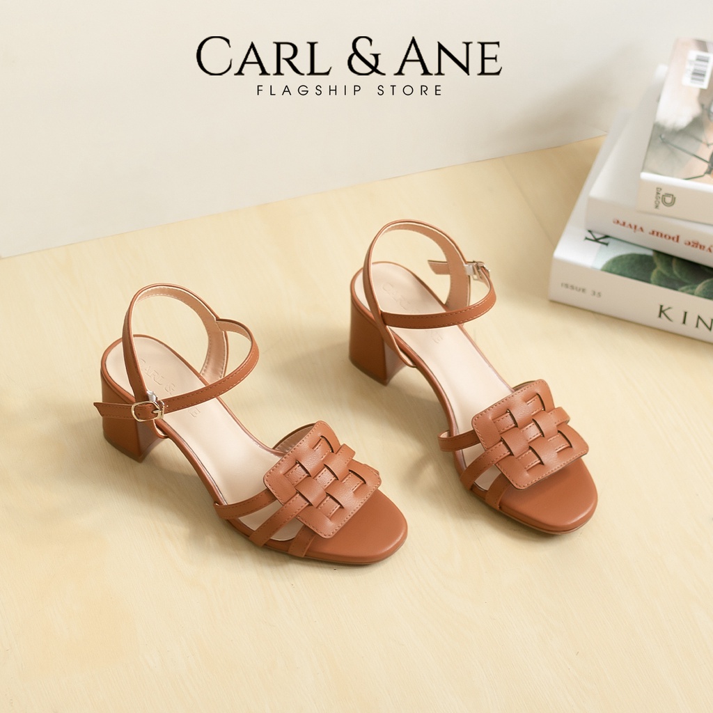 Carl &amp; Ane - Giày sandal cao gót mũi hở phối quai đan cao 5cm màu bò_ CS013