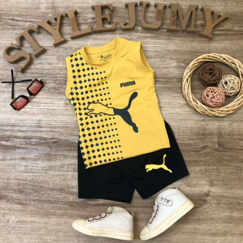 Size 1-12  Bộ đồ bé trai thể thao sát nách thun lạnh in logo