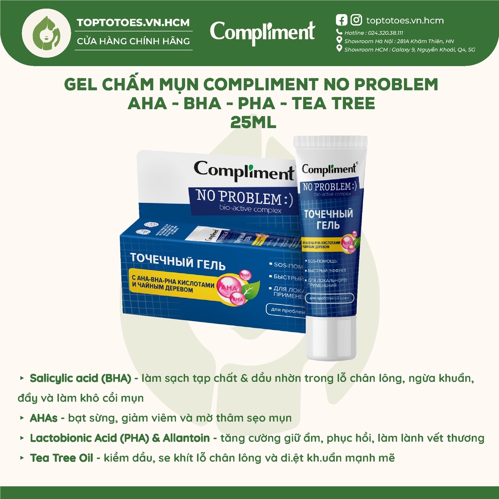 Gel bôi mụn cấp tốc Compliment No Problem giảm sưng, tiêu viêm, gom khô cồi mụn 25ml