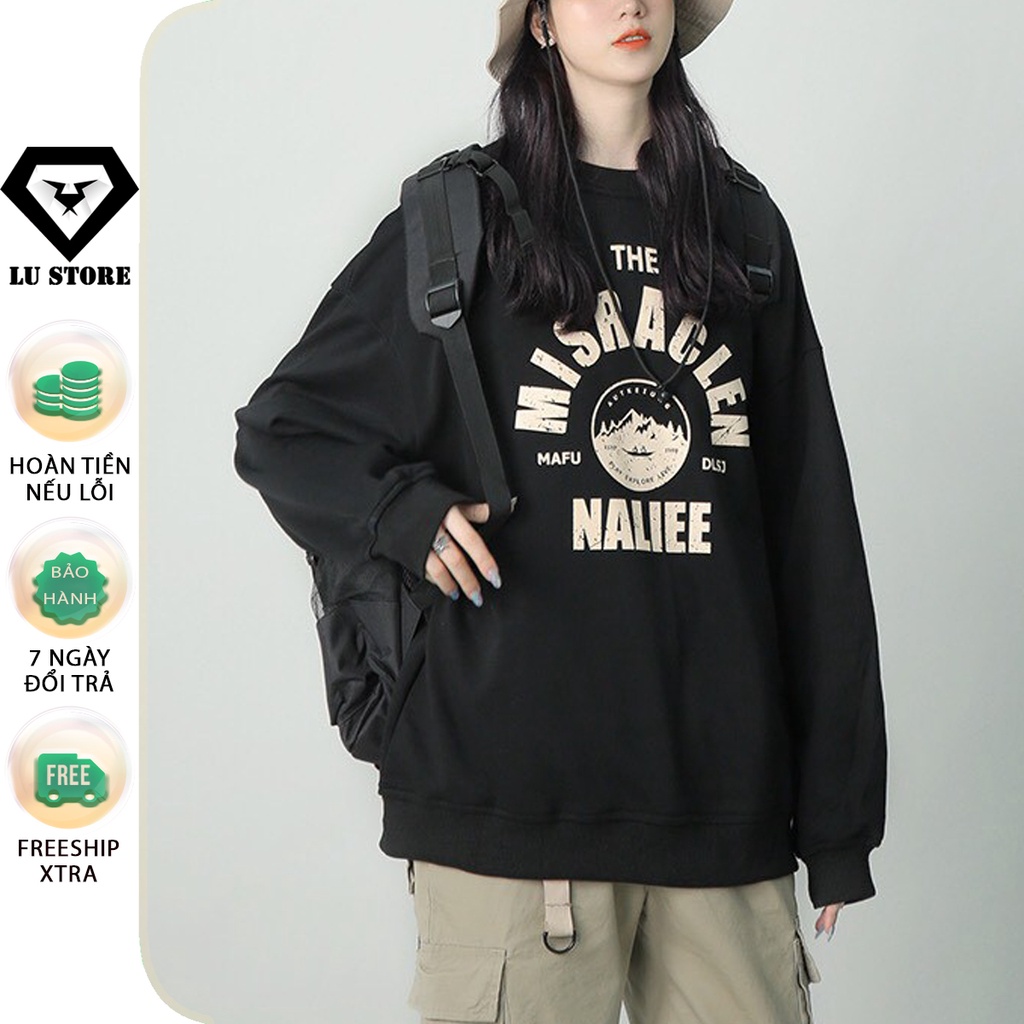 Áo Sweater NALIEE chất nỉ bông cao cấp dáng unisex hàn quốc màu đen trắng LU STORE