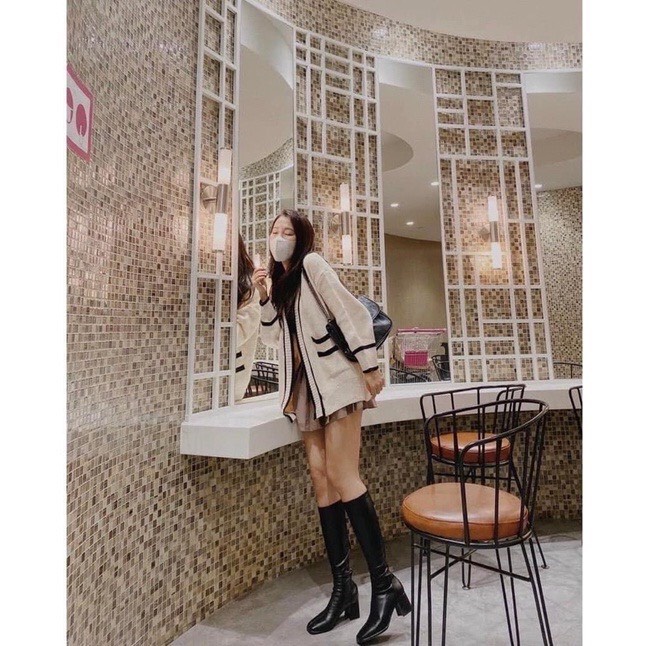 Áo cadigan nữ len dày form rộngcó túi  thiết kế viền đen trắng siêu xinh