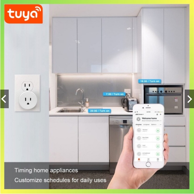 Ổ cắm điện điều khiển qua điện thoại thông minh, App Tuya hoặc Smart Life, 100v 220v-10A