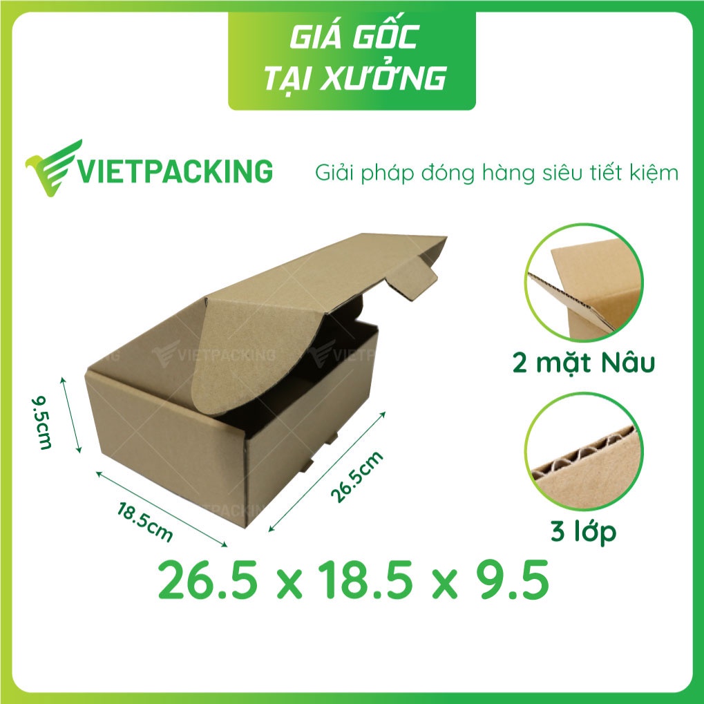 26,5x18,5x9,5 - 25 hộp carton nắp gài hông có tai khóa đẹp, vuông vức V1015