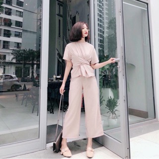 Set áo xoắn + quần ống rộng