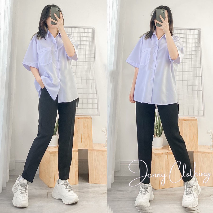 Quần tây baggy nữ Ladya lưng cao 1 khuy có túi trước vải tuyết mưa học sinh đi học đi làm màu đen xanh M083