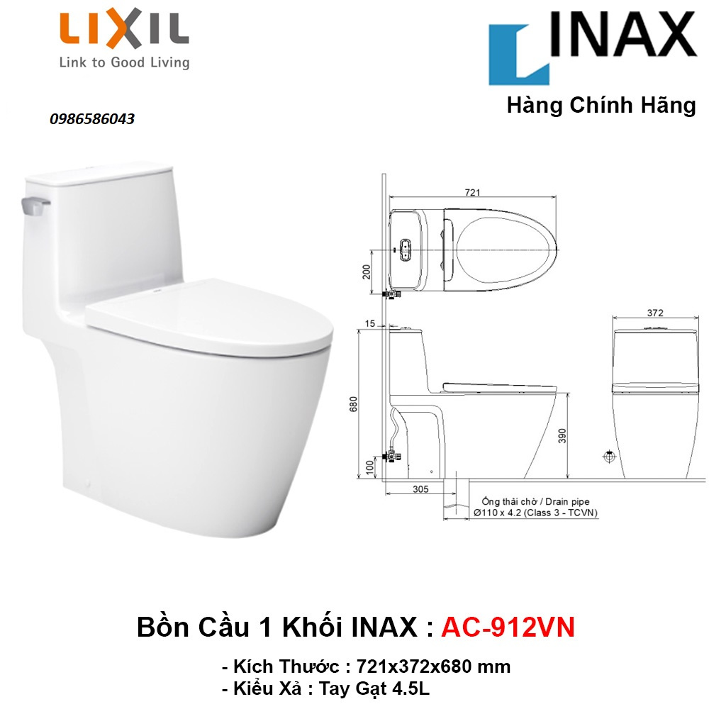 Bồn Cầu INAX AC-912VN 1 Khối Aqua Ceramic