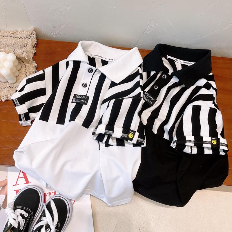 Áo Thun polo Tay Ngắn Cổ Sơ Mi Kẻ Sọc Dọc Thoáng Khí Phong Cách Phương Tây Thời Trang Mùa Hè Cho Bé Trai 0603