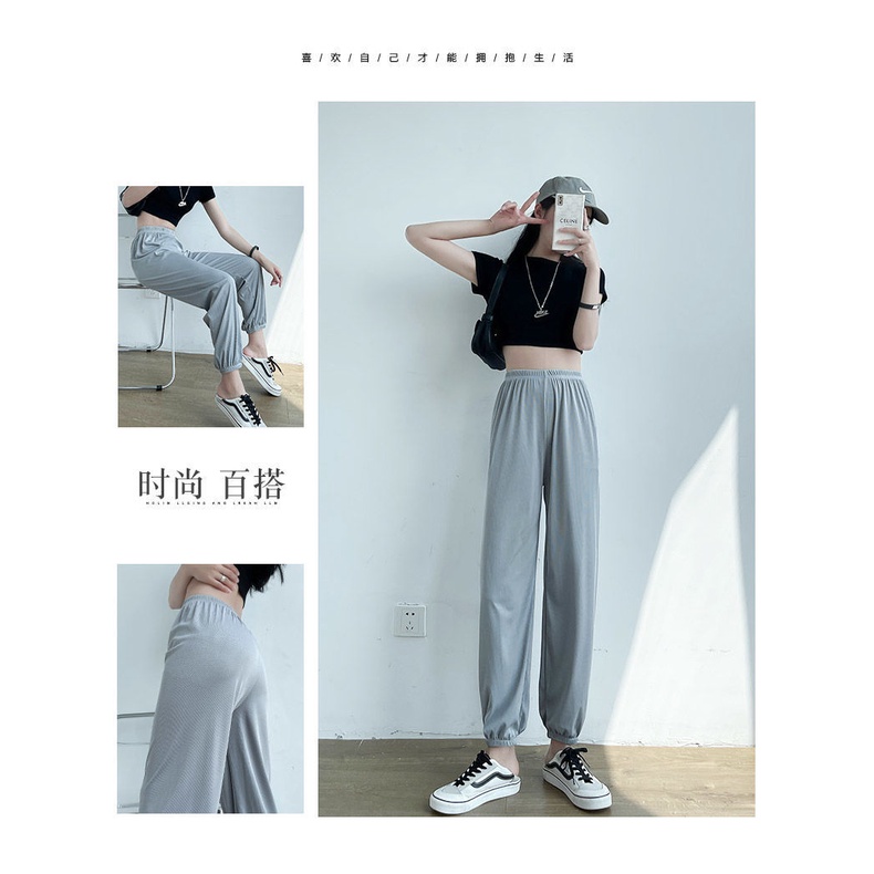 Quần Dài Thể Thao Dáng Rộng Vải Lụa Lạnh Thời Trang Mùa Hè Cho Nữ