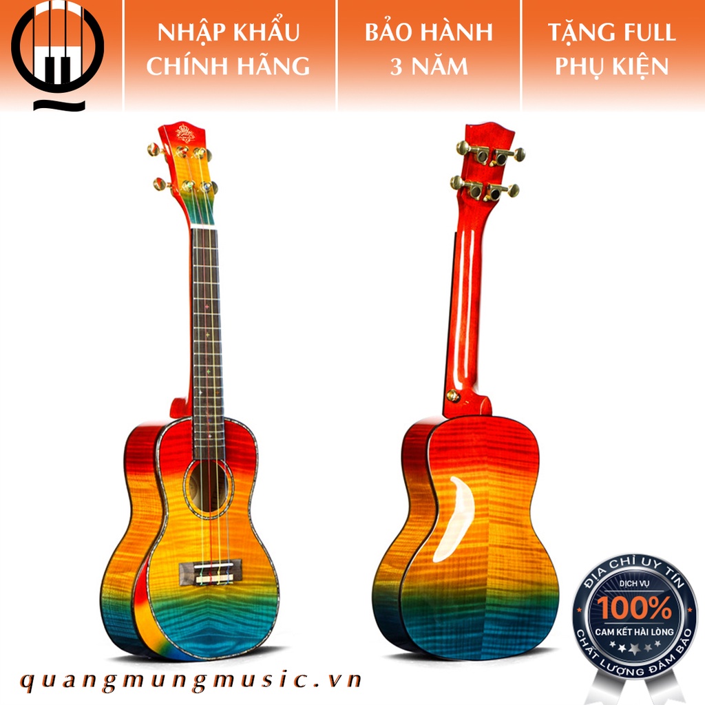 Đàn Ukulele size 24 Concert gỗ Vân Sam cao cấp Full Solid - Khảm trai Body