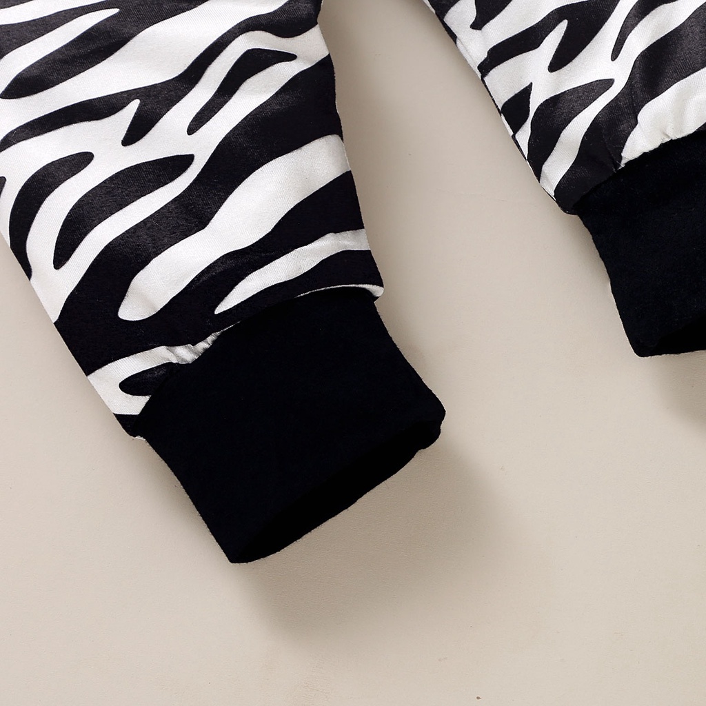 Bộ đồ 3 món MIKRDOO gồm áo liền quần dài tay in họa tiết ngựa vằn + quần + mũ phong cách mùa thu cho bé sơ sinh