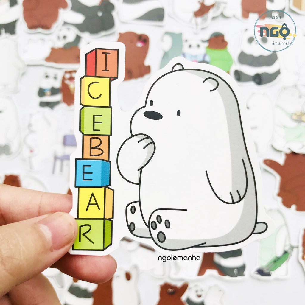 Bộ 36 Stickers Bộ 3 Gấu Trắng Nâu Trúc