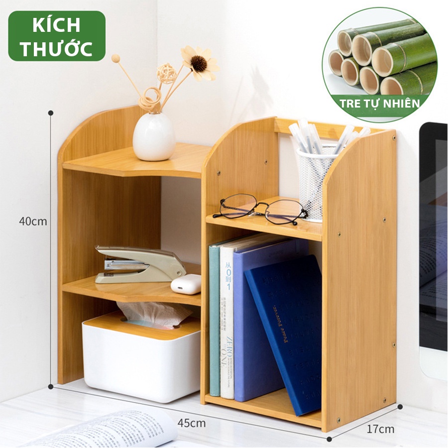 Giá kệ để sách, hồ sơ, đồ dùng để bàn bằng gỗ tre cao cấp Vango V32 Cho văn phòng, sang trọng, tiện lợi