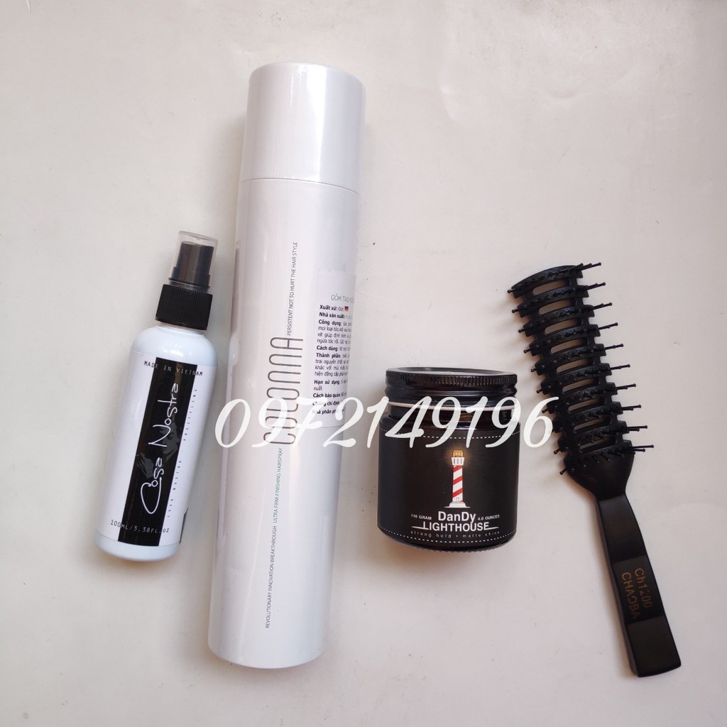 Combo Gôm Xịt Tóc Colonna(300ml)+Sáp Vuốt Tóc Dandy Lighthouse(110gr)+Xịt Dưỡng Cosa Nostra Pre-Styling+Lược Chaoba