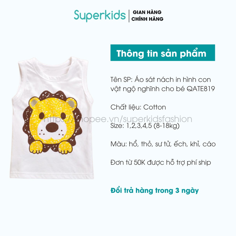 Áo sát nách in hình con vật ngộ nghĩnh cho bé 8-18kg QATE819