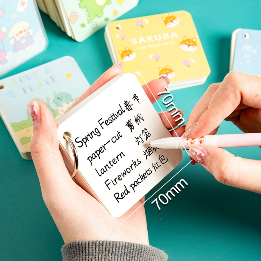 Tập thẻ flashcard vuông hoạt hình học ngoại ngữ, ghi chú NO15- BÚT ĐẸP