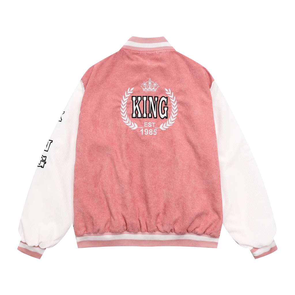 Áo Khoác Nam Nữ Nhung Tăm Jacket Varsity Graffiti King Brand Unisex V2 Màu Hồng