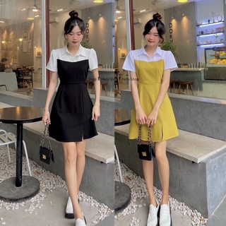 ĐẦM XOÈ PHỐI CỔ SƠ MI TRẮNG