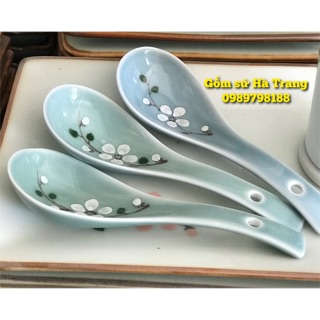 Thìa sứ Bát Tràng vẽ hoa đào