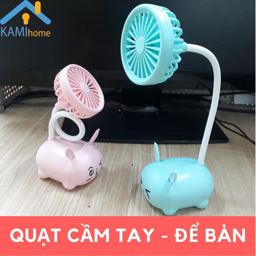 Quạt cầm tay để bàn mini thân đèn linh hoạt Pin sạc tích điện cổng USB Kami17007