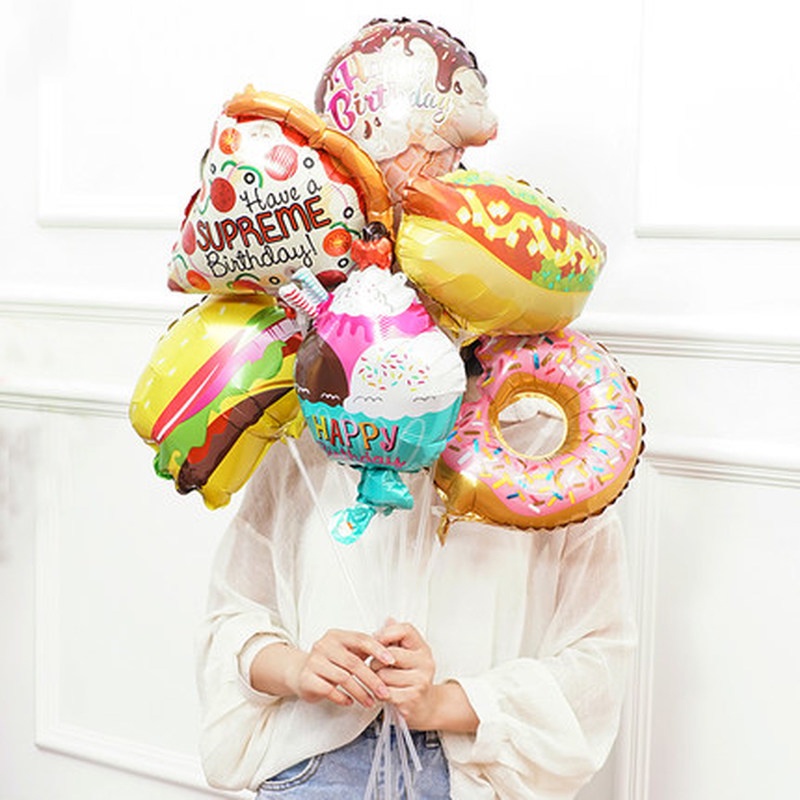 Bong Bóng Nhôm Hình Bánh Donut / Bắp Rang Bơ / Kem Trang Trí Độc Đáo Cho Tiệc Sinh Nhật Của Bé